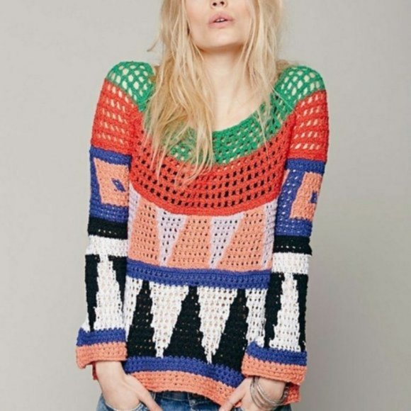 Like NEW Free People Modern Art Geometric Sweater - Picture 5 of 14